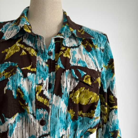 Jones New York Sport - Brown and Blue Floral Long Sleeve Button Down Shirt - Picture 4 of 11
